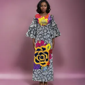 One of a Kind Made in Africa Hand-Tailored Long Floral Print Dress