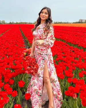 One Shoulder Chain Floral Maxi Dress