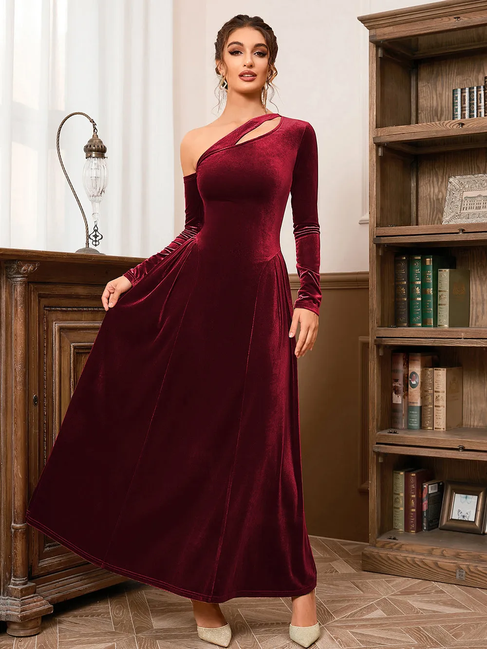 One Shoulder Cut Out Maxi Bodycon Dress HB10063