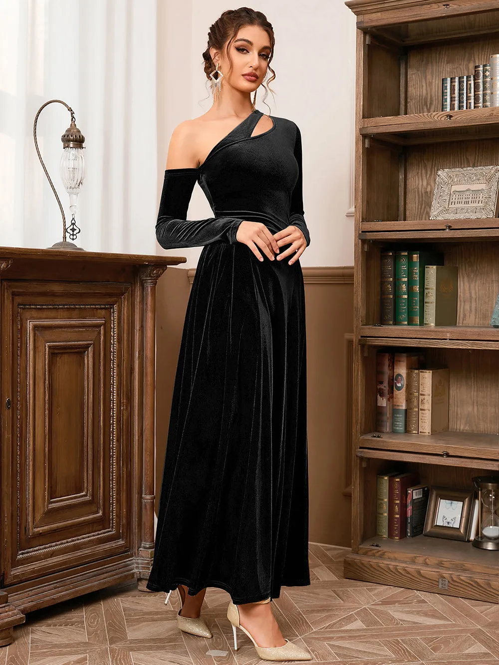 One Shoulder Cut Out Maxi Bodycon Dress HB10063