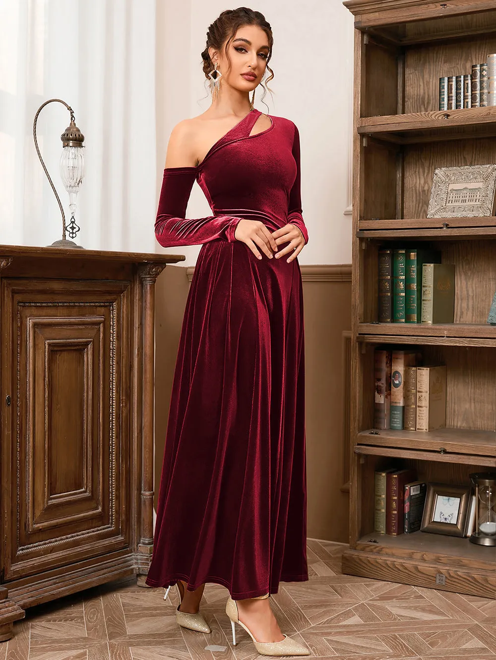 One Shoulder Cut Out Maxi Bodycon Dress HB10063