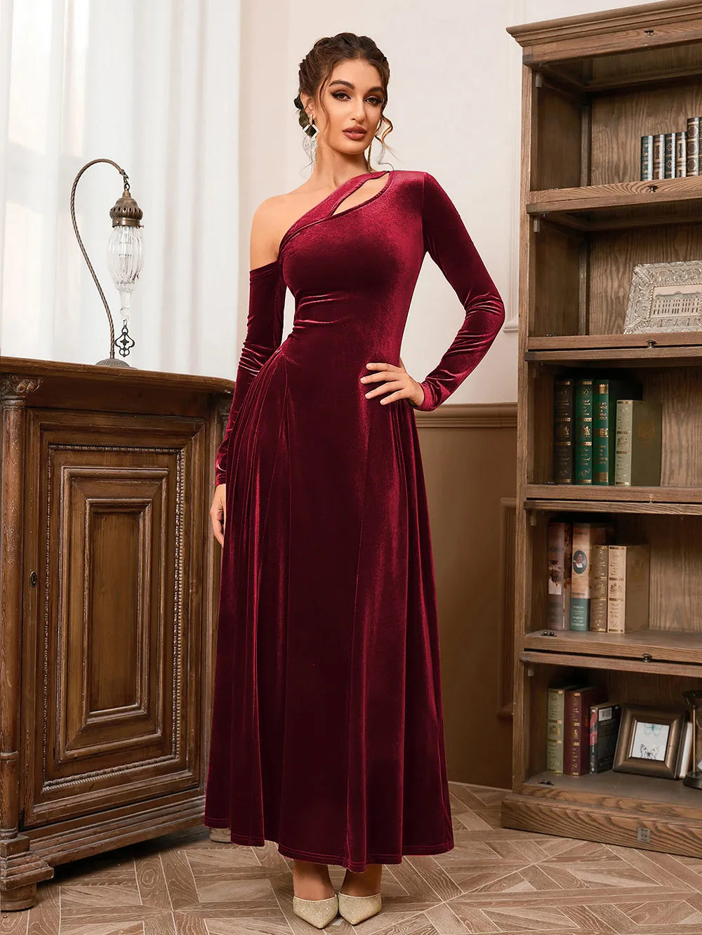 One Shoulder Cut Out Maxi Bodycon Dress HB10063