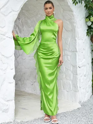 One Shoulder Wrinkled Maxi Bodycon Dress HB0245