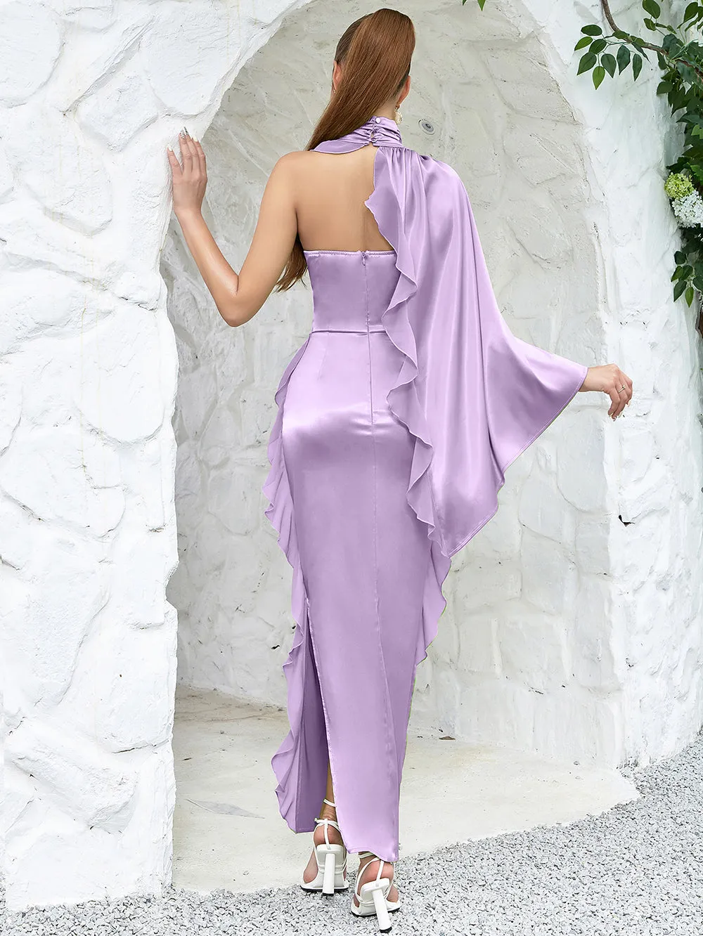 One Shoulder Wrinkled Maxi Bodycon Dress HB0245
