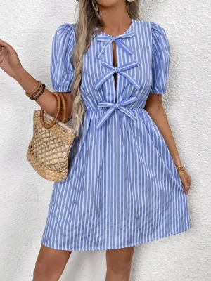 Online Exclusive| Bows   Stripes Mini Dress