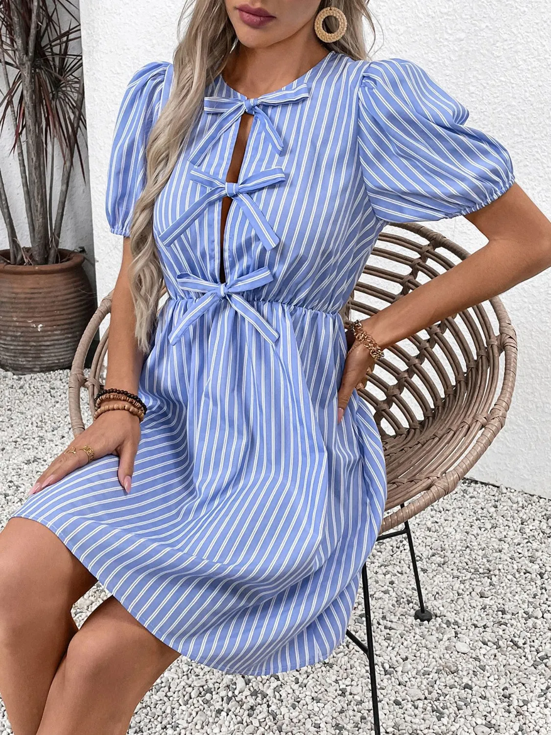 Online Exclusive| Bows   Stripes Mini Dress