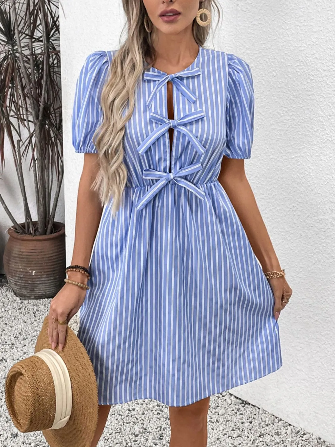 Online Exclusive| Bows   Stripes Mini Dress