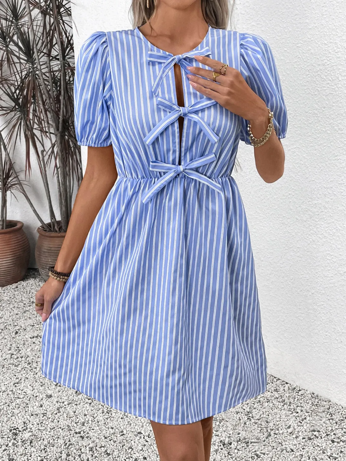 Online Exclusive| Bows   Stripes Mini Dress