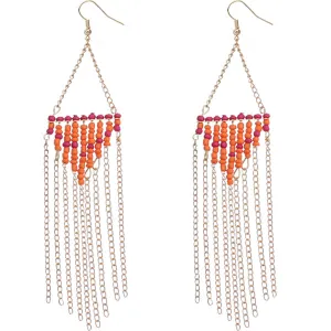 Orange Pink Beaded Chain Earrings