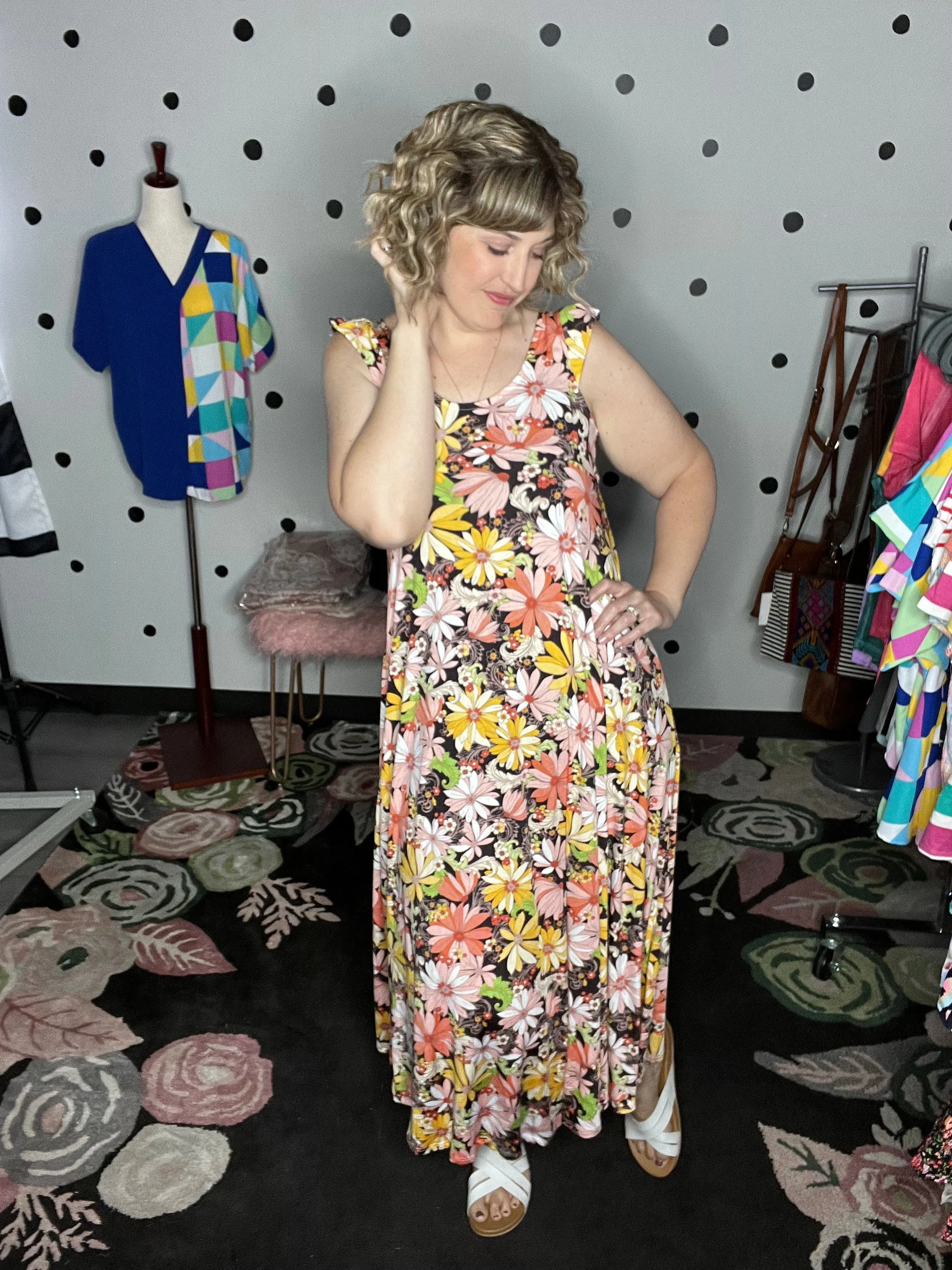 Orange Yellow Green Floral Maxi Dress
