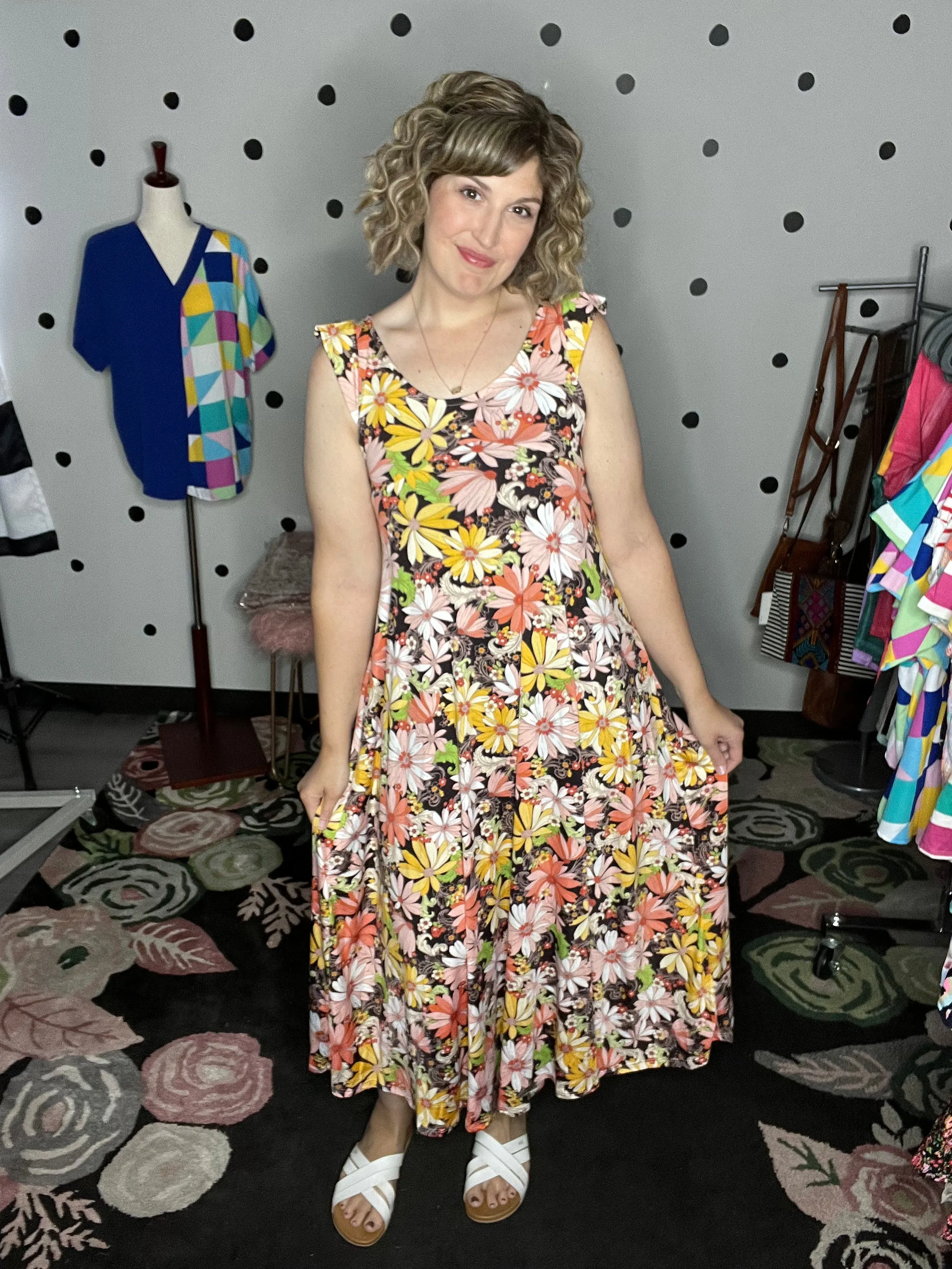 Orange Yellow Green Floral Maxi Dress