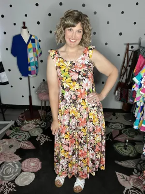 Orange Yellow Green Floral Maxi Dress
