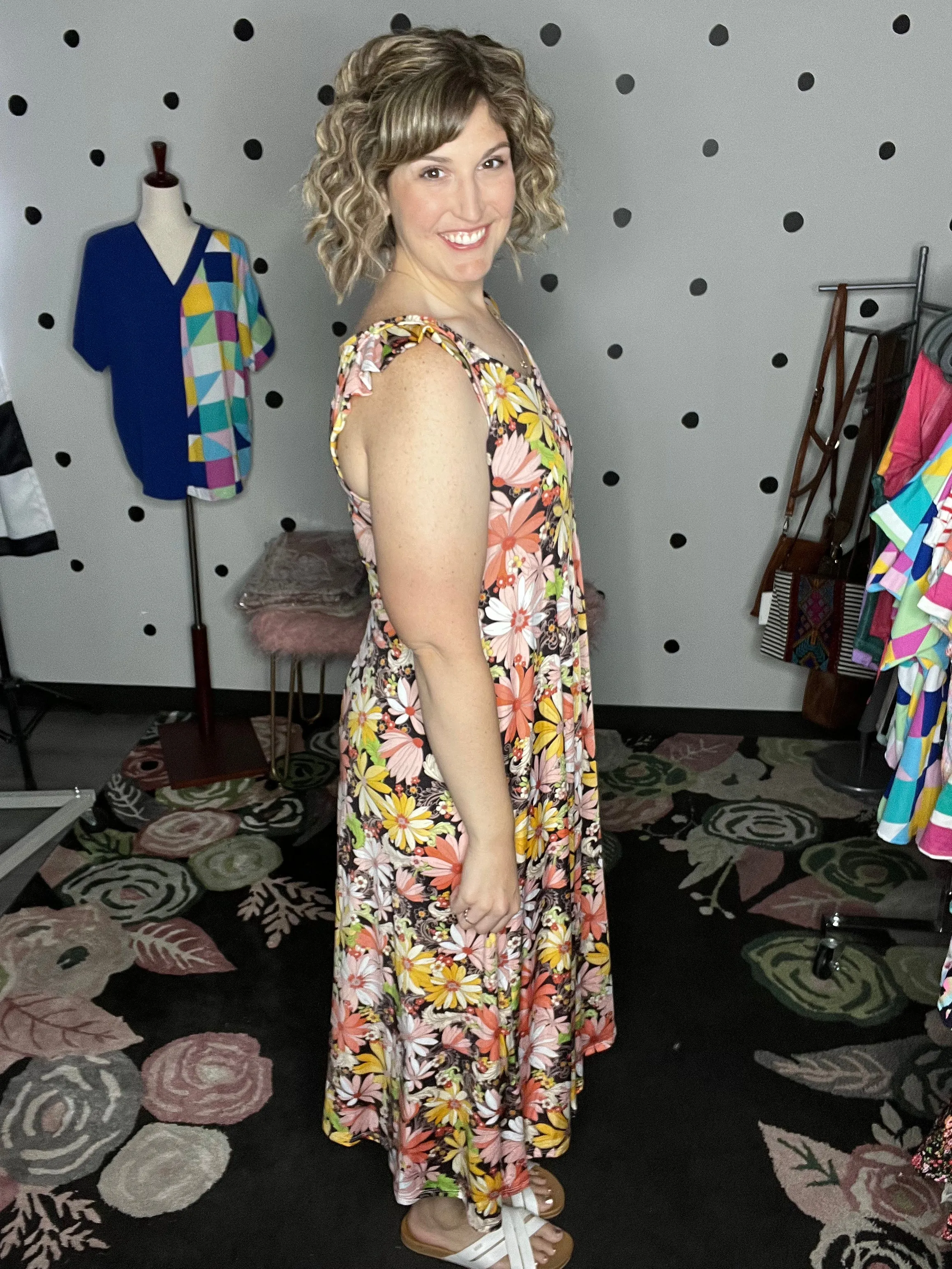 Orange Yellow Green Floral Maxi Dress