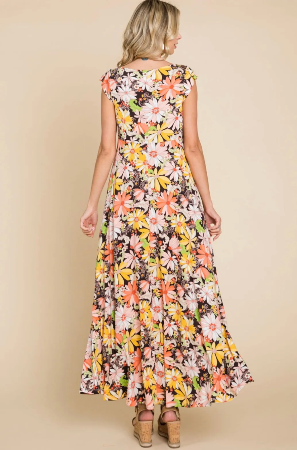Orange Yellow Green Floral Maxi Dress