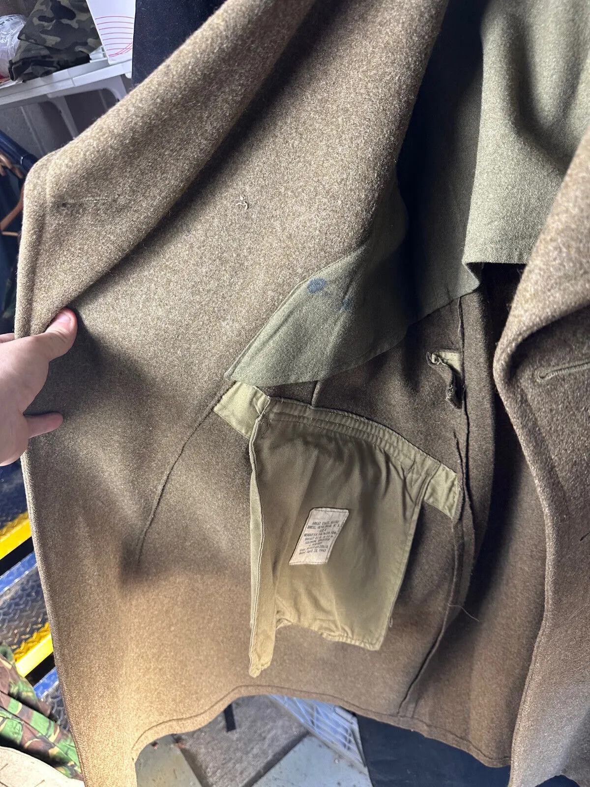 Original WW2 British Army Soldiers Greatcoat - US MADE - 1943 Dated Lend Lease