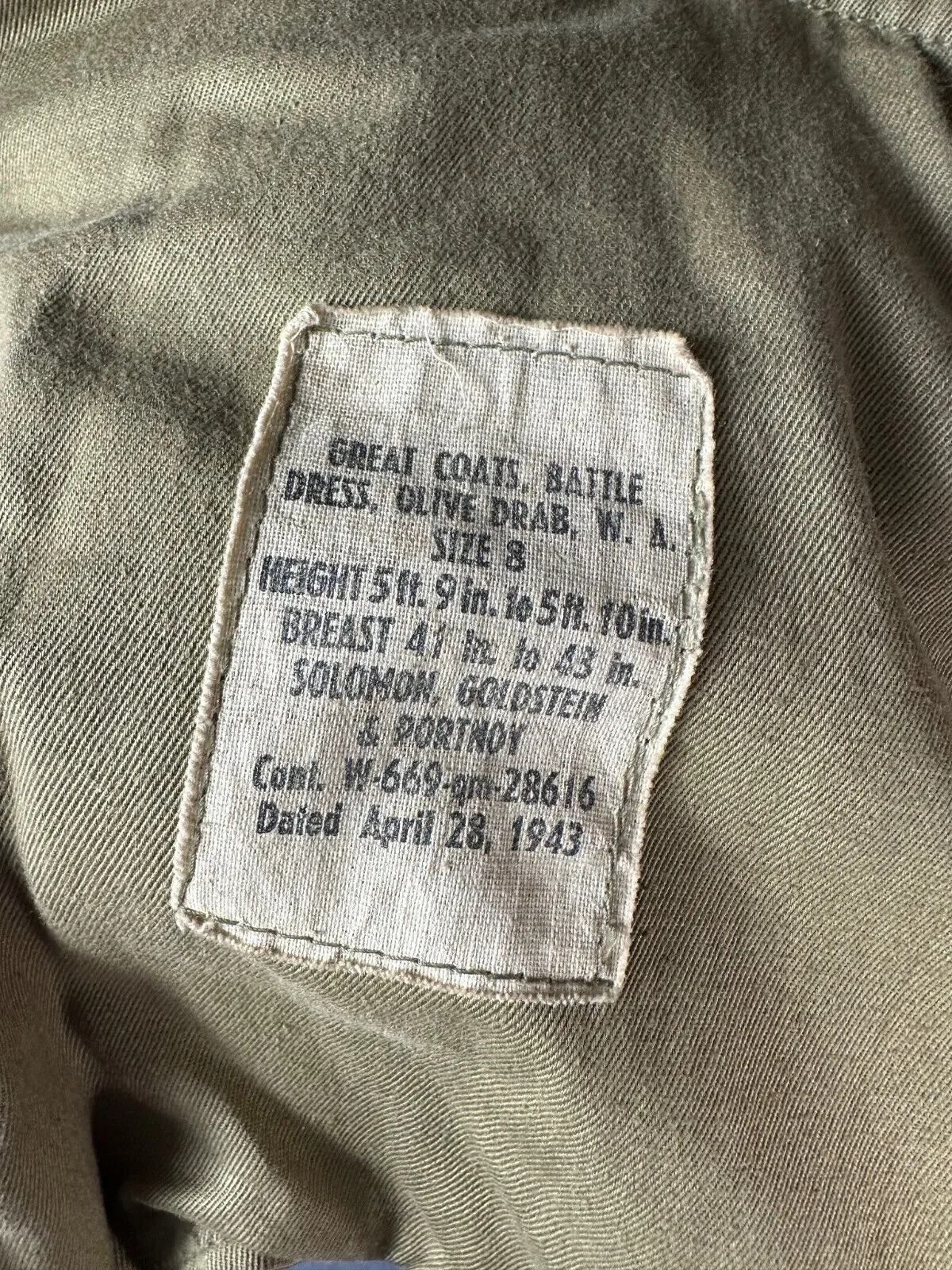 Original WW2 British Army Soldiers Greatcoat - US MADE - 1943 Dated Lend Lease