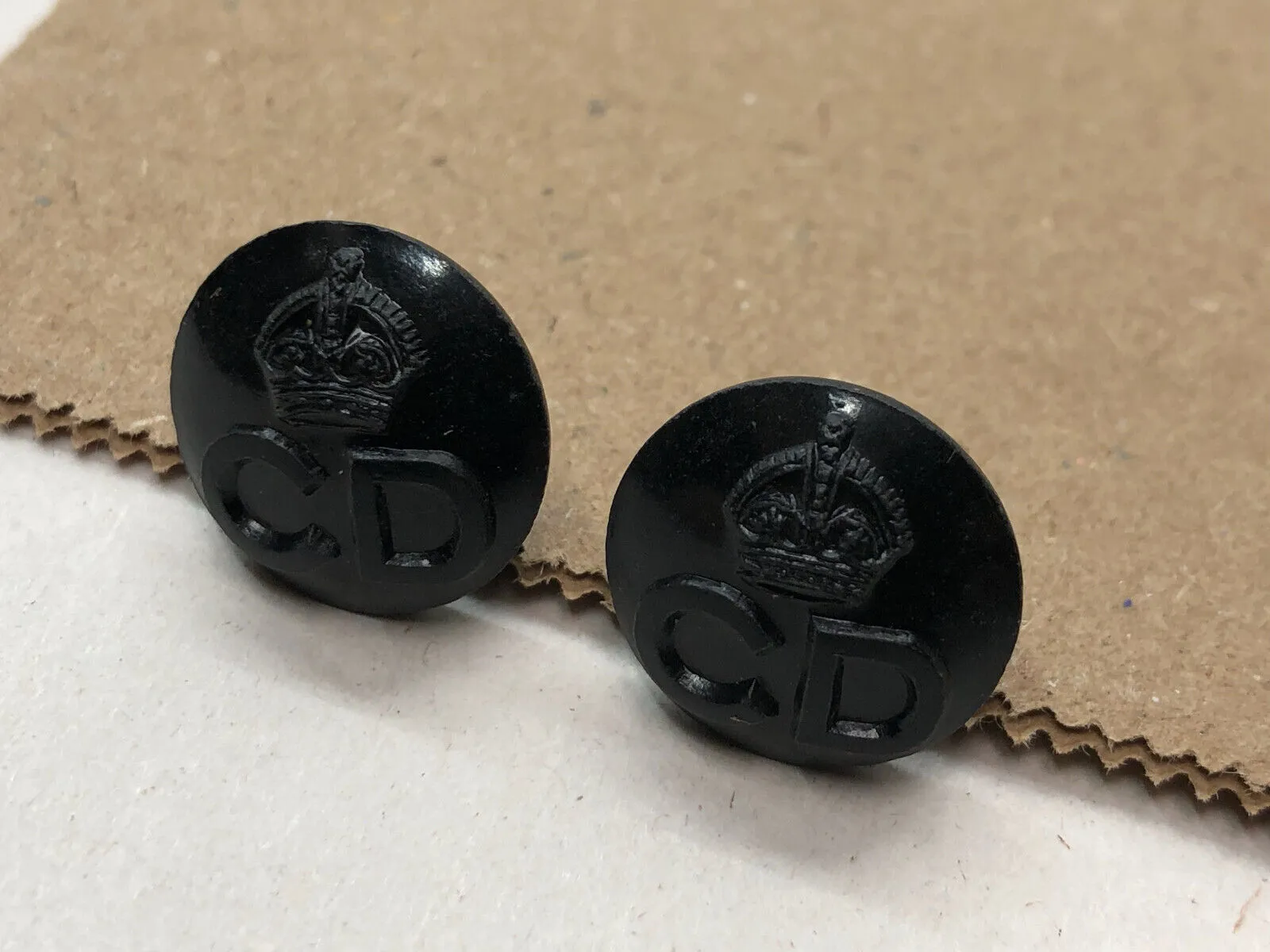 Original WW2 Kings Crown Civil Defence Uniform Buttons - Epaulettes Pocket Cuff