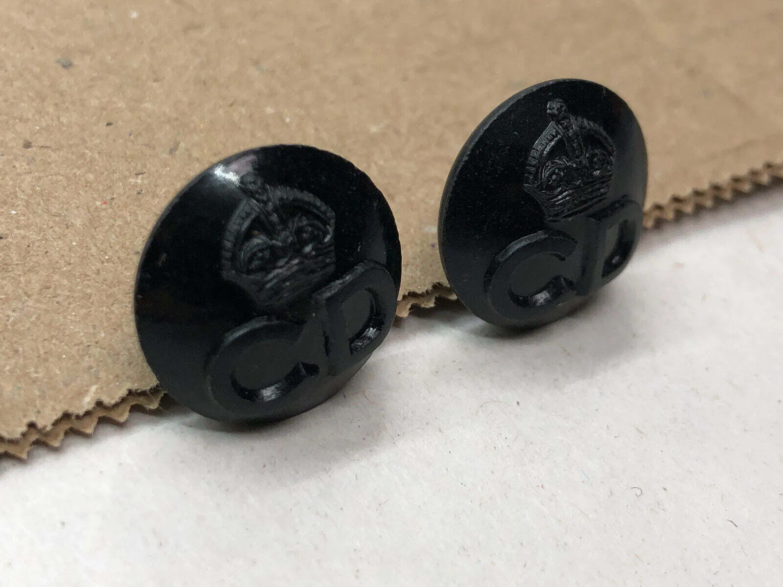Original WW2 Kings Crown Civil Defence Uniform Buttons - Epaulettes Pocket Cuff
