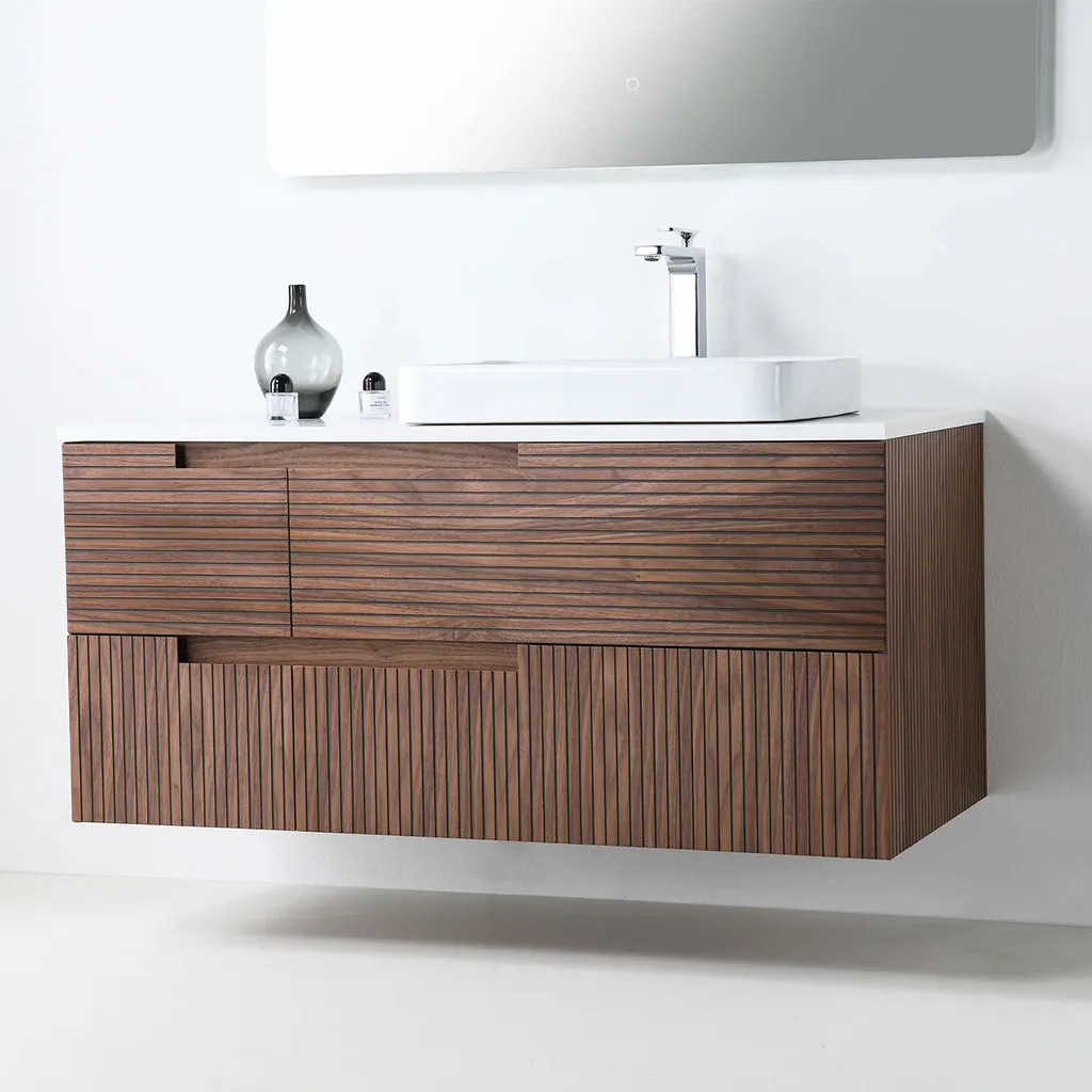 Orsa 4 Drawers Bathroom Vanity with Quartz Top and Vessel Sink - Wall Mount - 48" Wood/Walnut