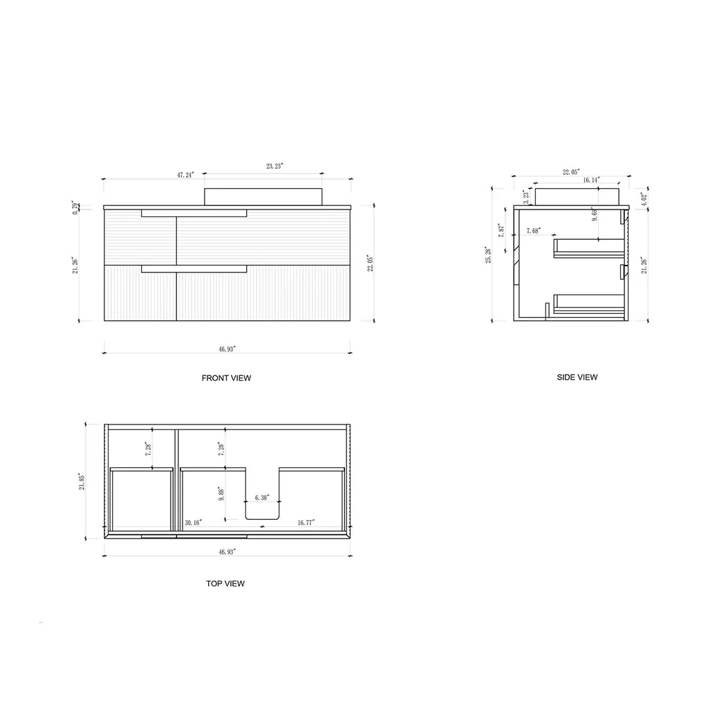 Orsa 4 Drawers Bathroom Vanity with Quartz Top and Vessel Sink - Wall Mount - 48" Wood/Walnut