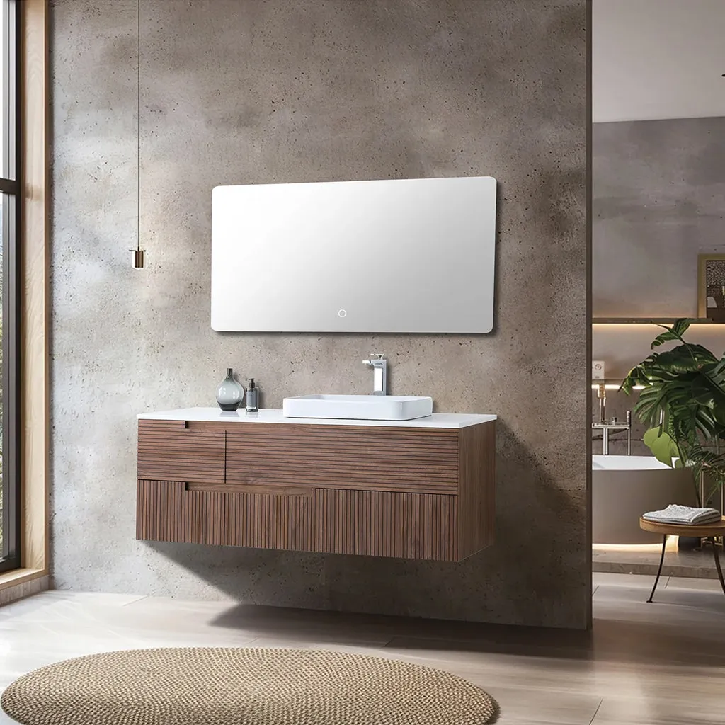 Orsa 4 Drawers Bathroom Vanity with Quartz Top and Vessel Sink - Wall Mount - 60" Wood/Walnut