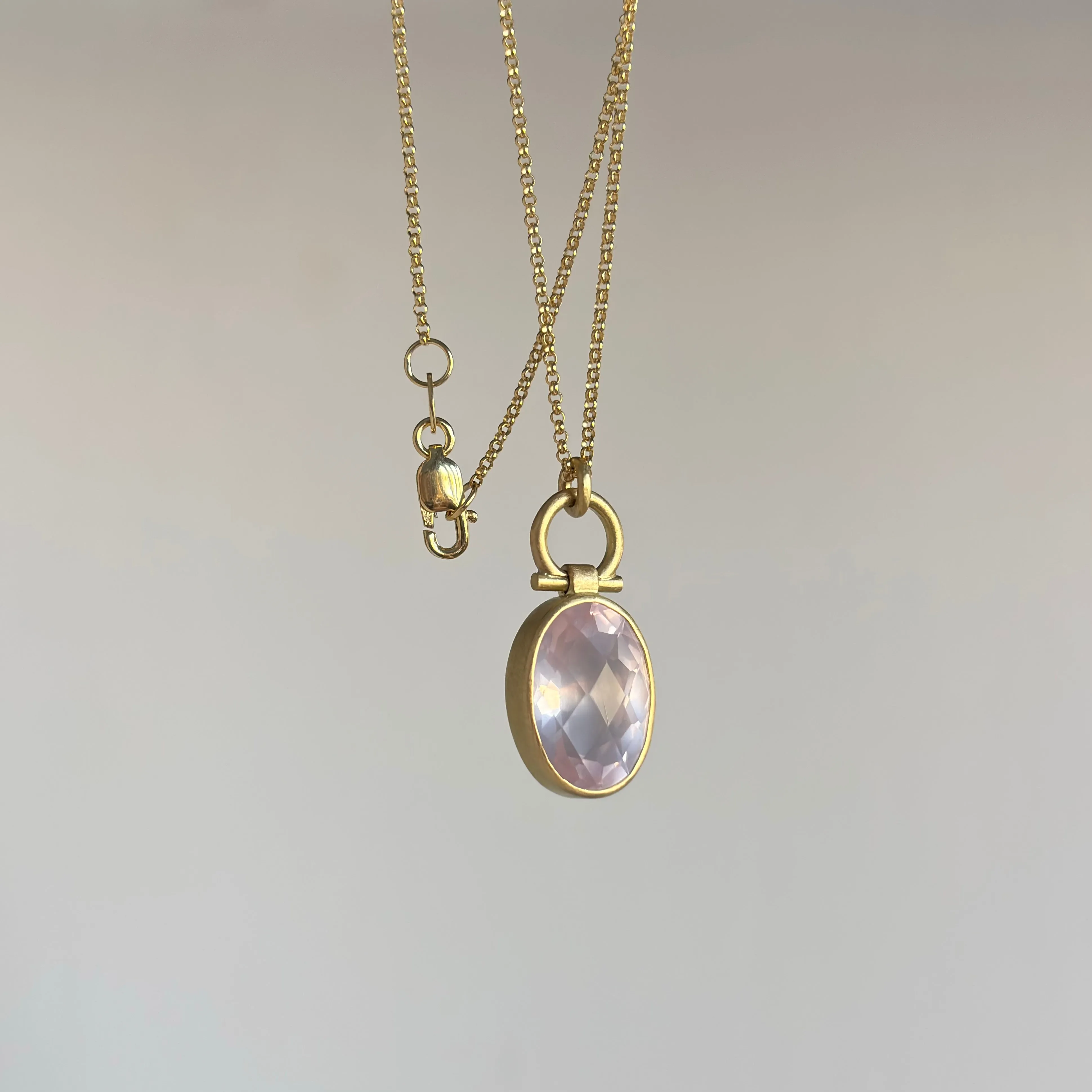 Oval Rose Cut Rose Quartz Pendant