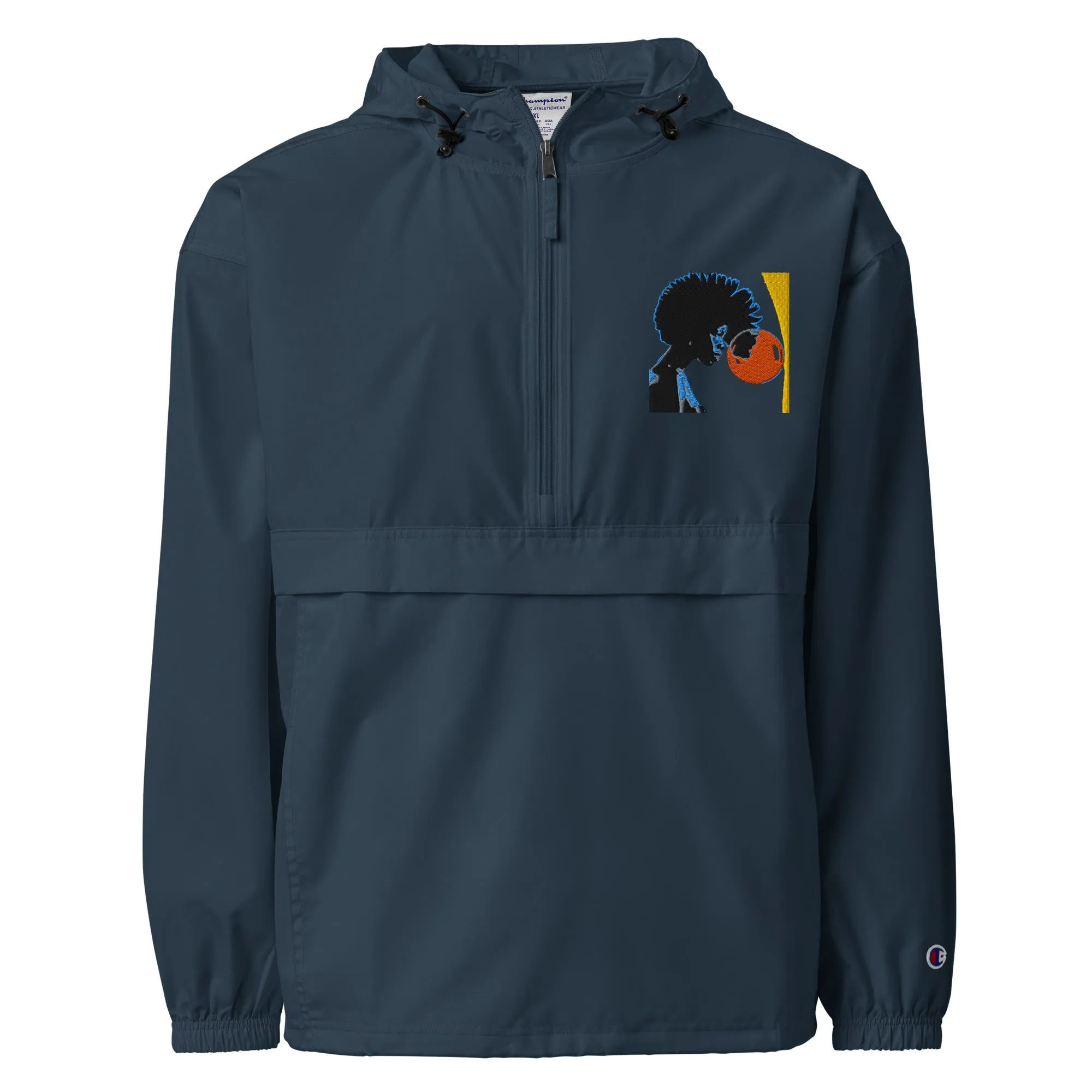 PACKABLE JACKET UNISEX Embroidered Design - Woman Looking Into Orange Bubble