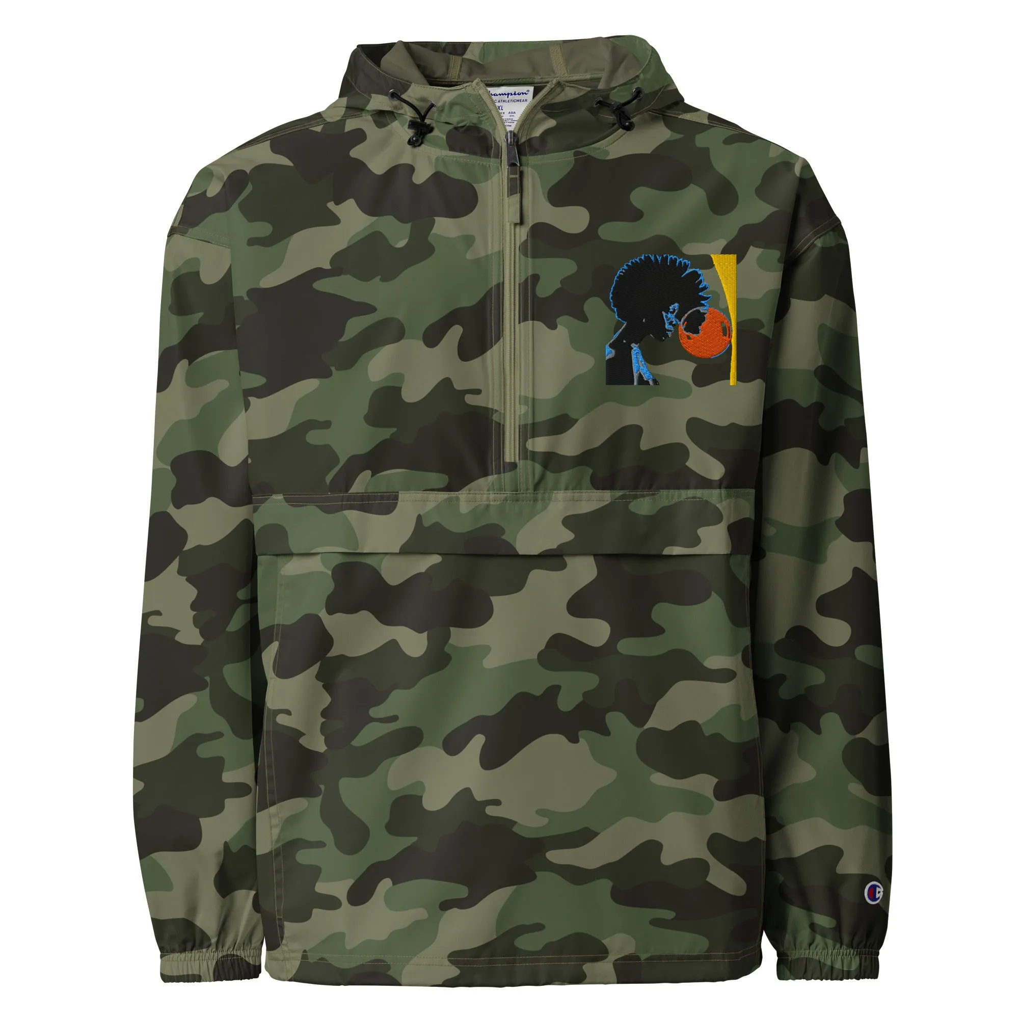 PACKABLE JACKET UNISEX Embroidered Design - Woman Looking Into Orange Bubble