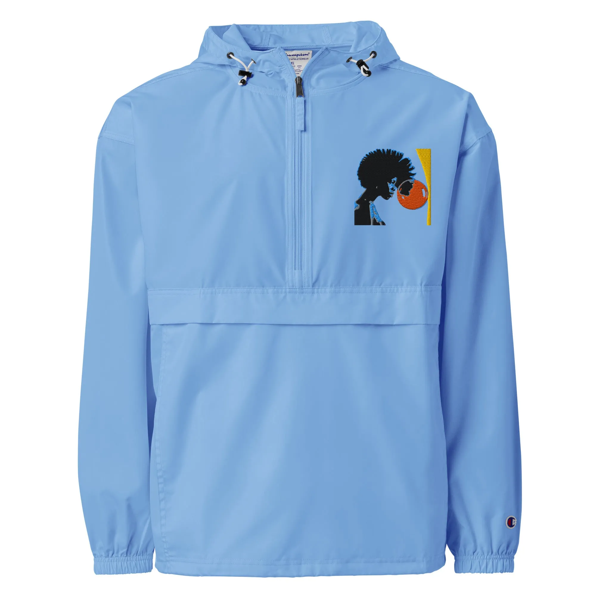 PACKABLE JACKET UNISEX Embroidered Design - Woman Looking Into Orange Bubble