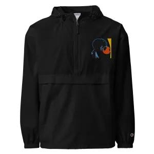 PACKABLE JACKET UNISEX Embroidered Design - Woman Looking Into Orange Bubble