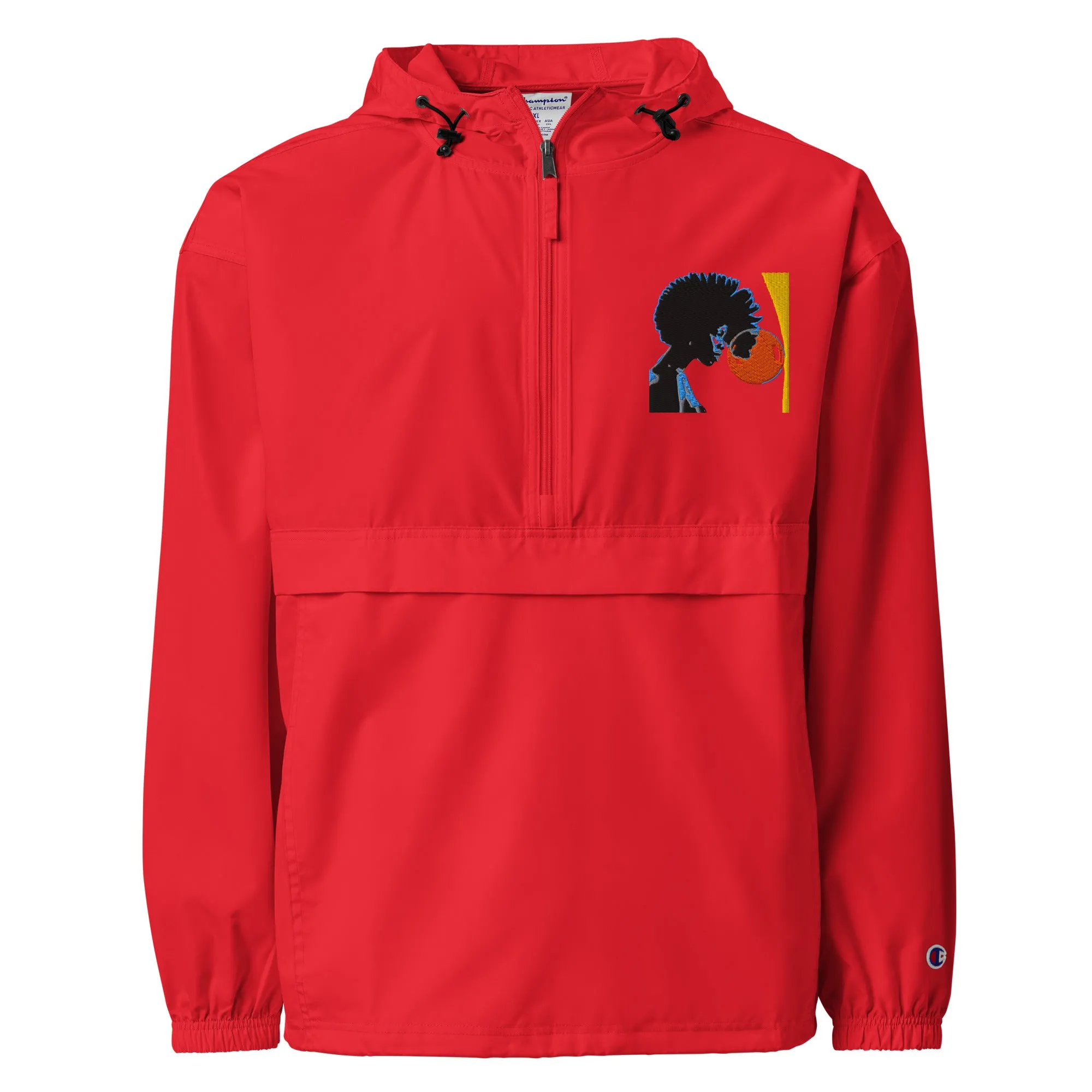 PACKABLE JACKET UNISEX Embroidered Design - Woman Looking Into Orange Bubble