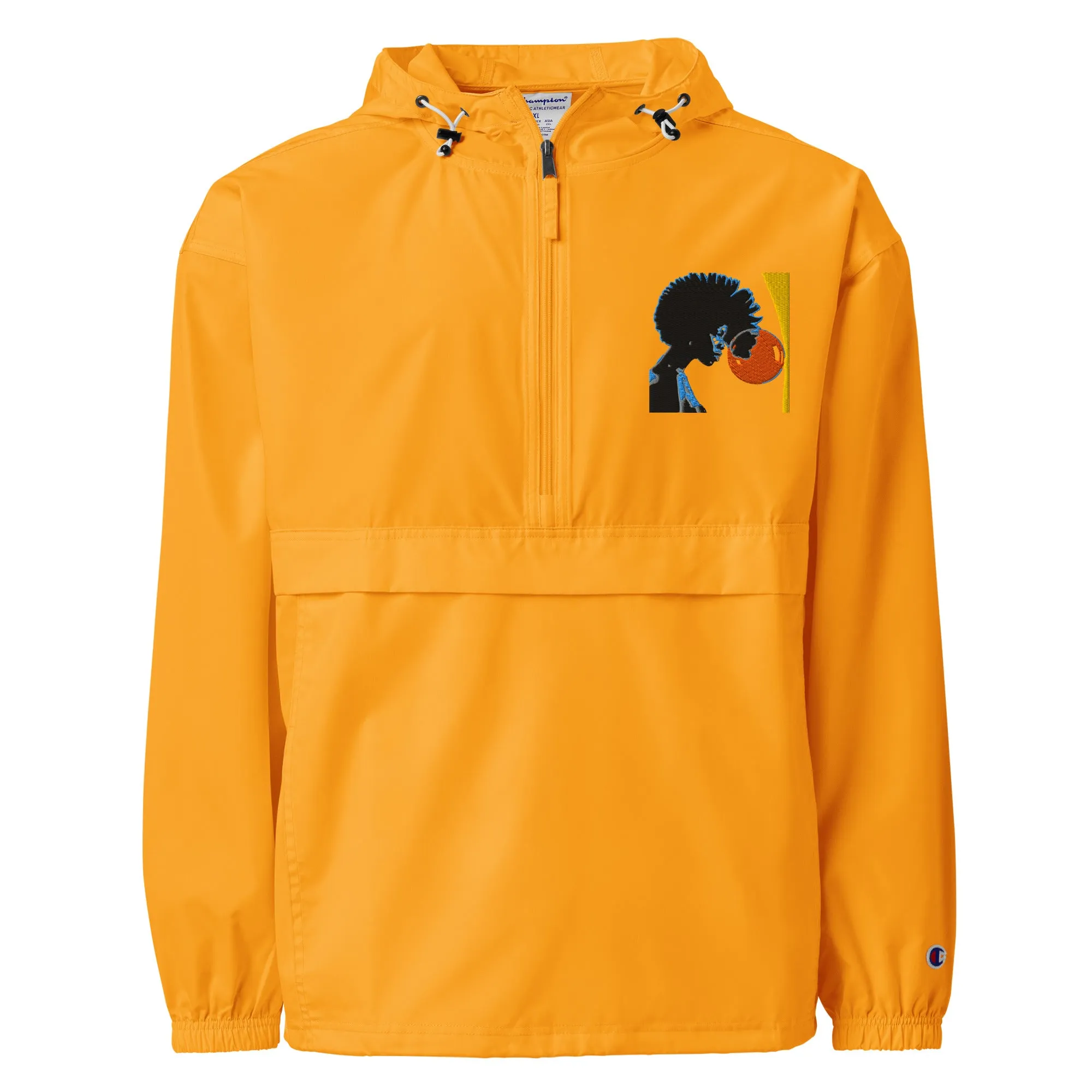 PACKABLE JACKET UNISEX Embroidered Design - Woman Looking Into Orange Bubble