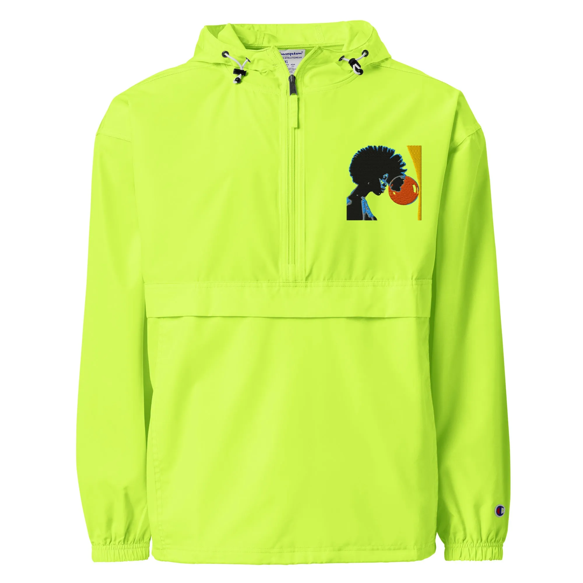 PACKABLE JACKET UNISEX Embroidered Design - Woman Looking Into Orange Bubble