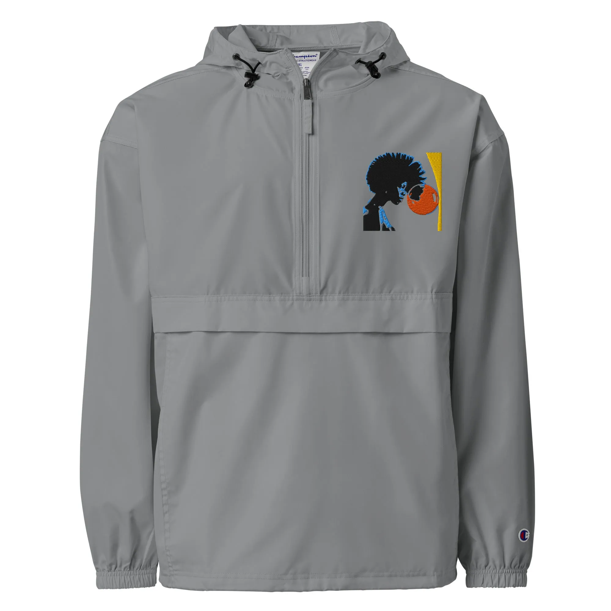 PACKABLE JACKET UNISEX Embroidered Design - Woman Looking Into Orange Bubble