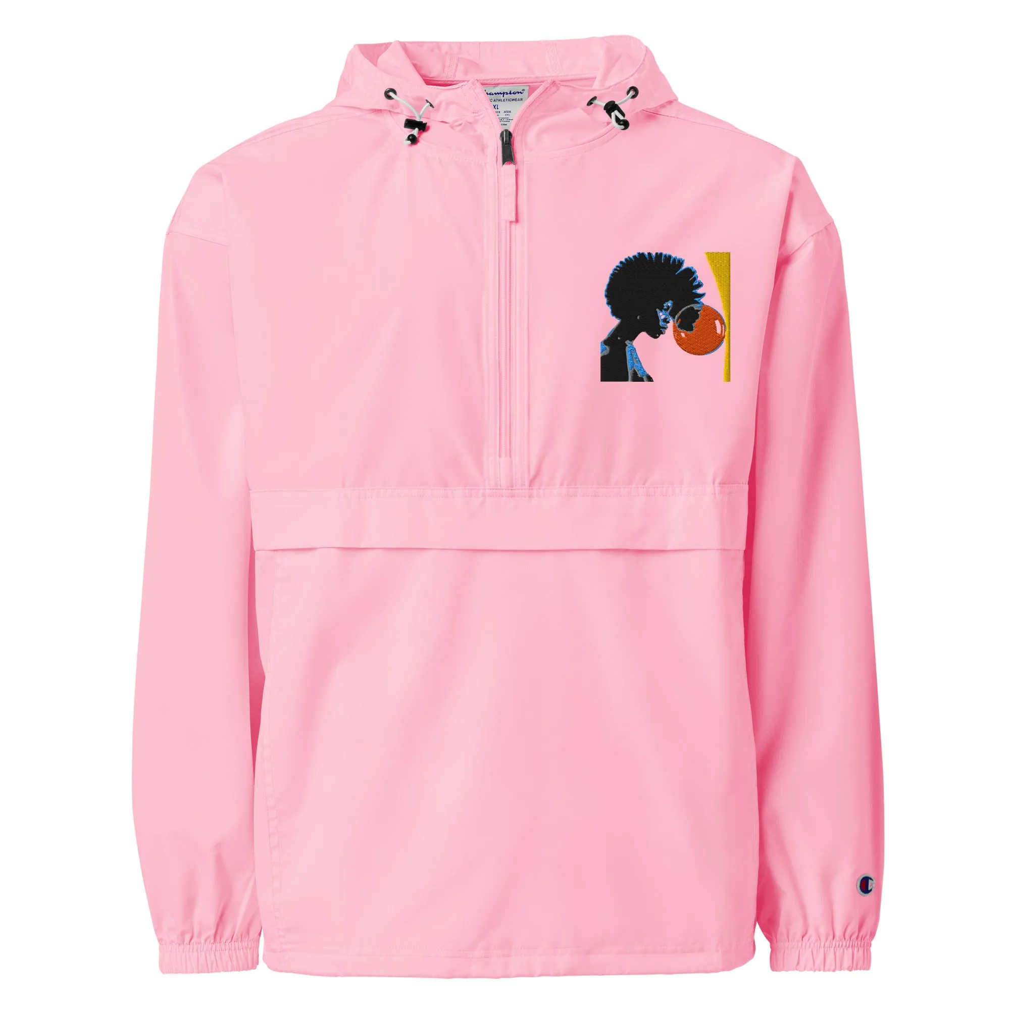 PACKABLE JACKET UNISEX Embroidered Design - Woman Looking Into Orange Bubble
