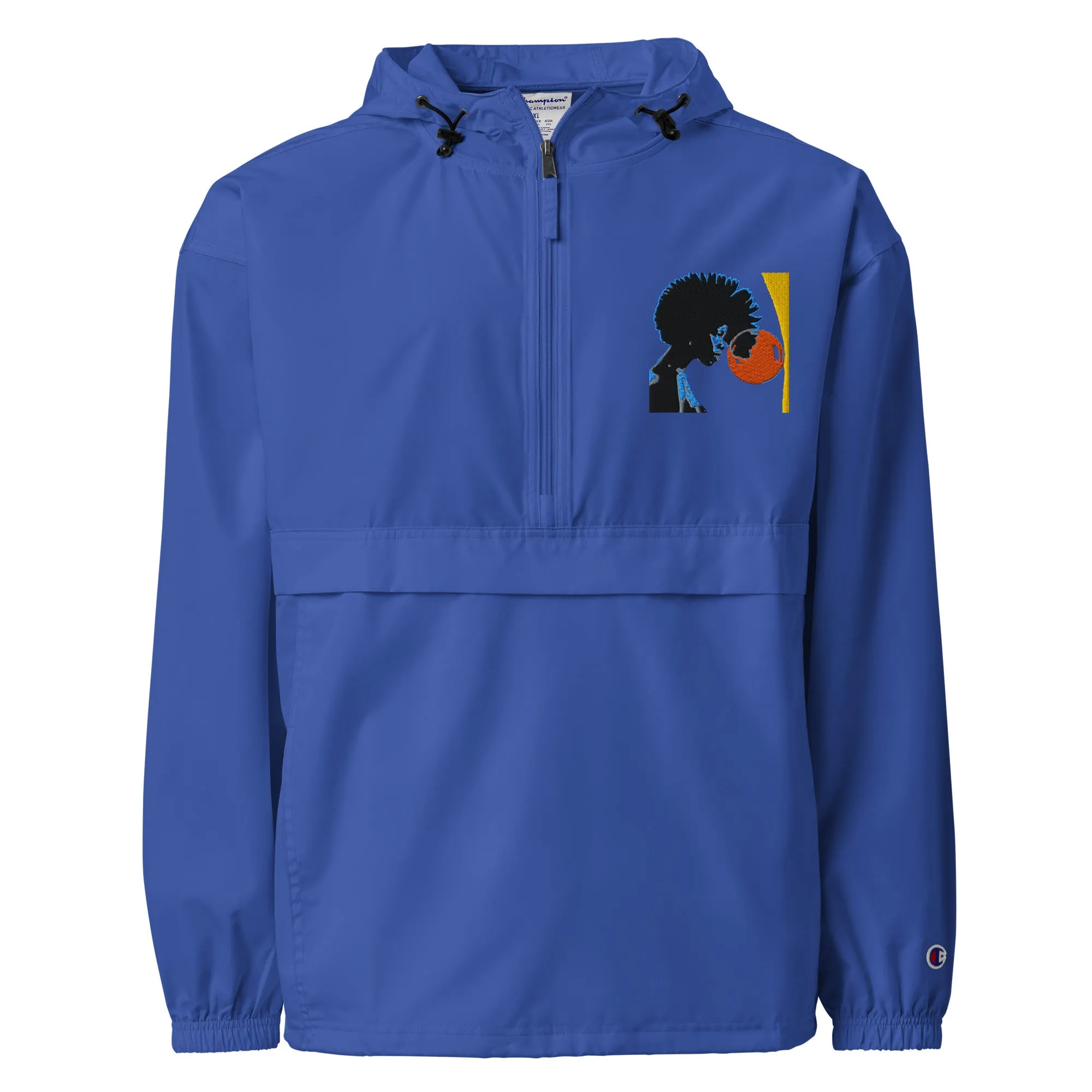 PACKABLE JACKET UNISEX Embroidered Design - Woman Looking Into Orange Bubble