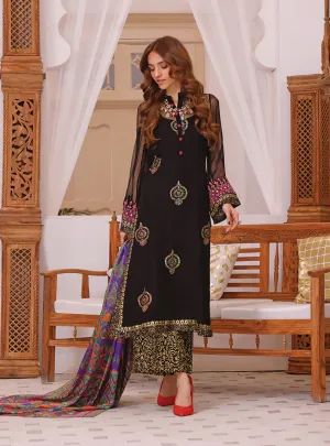 Pakistani Chiffon Salwar Kameez in Black Color for Eid