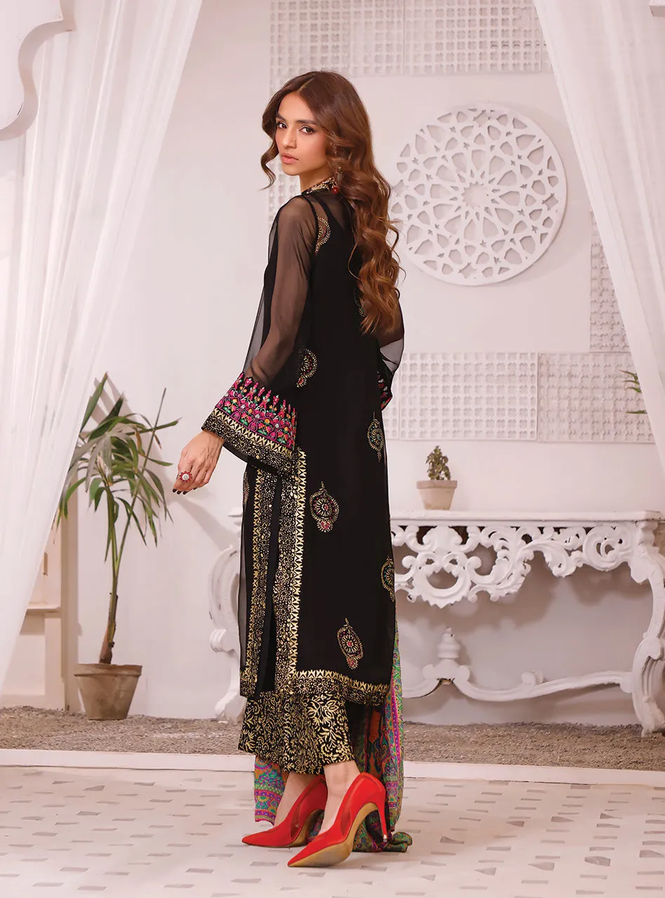 Pakistani Chiffon Salwar Kameez in Black Color for Eid