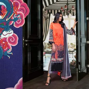 Pakistani Lawn Wear in Orange Color #M0066