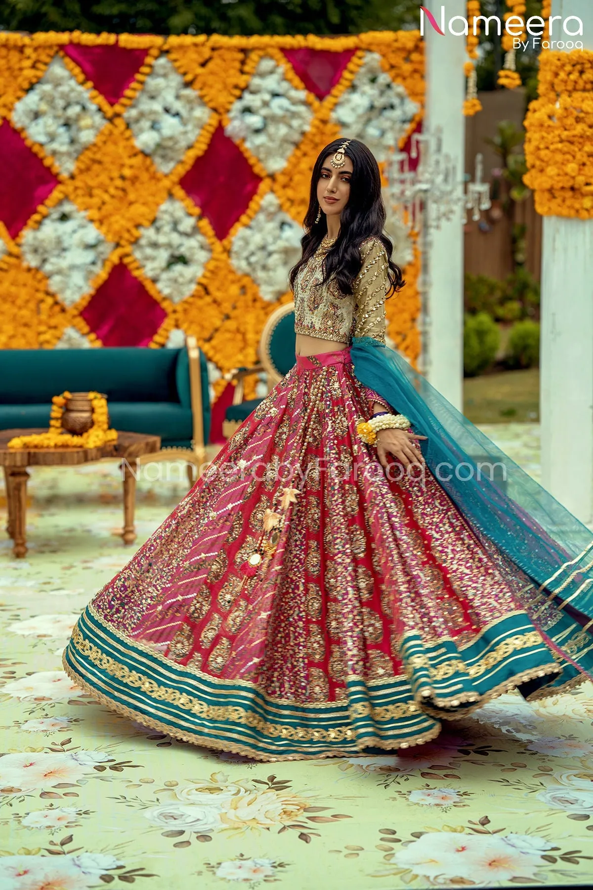 Pakistani Pink Bridal Lehengas with Choli Dress #BS605