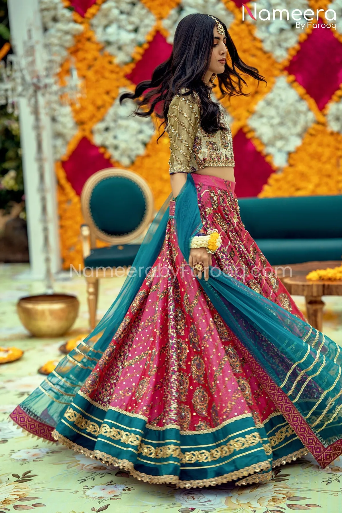 Pakistani Pink Bridal Lehengas with Choli Dress #BS605