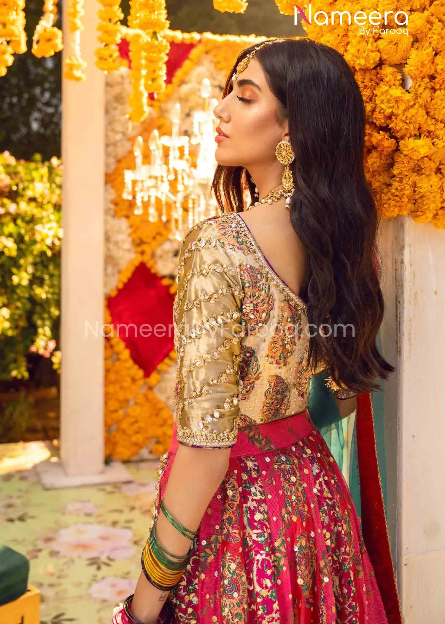 Pakistani Pink Bridal Lehengas with Choli Dress #BS605