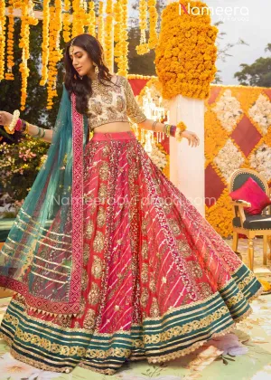 Pakistani Pink Bridal Lehengas with Choli Dress #BS605