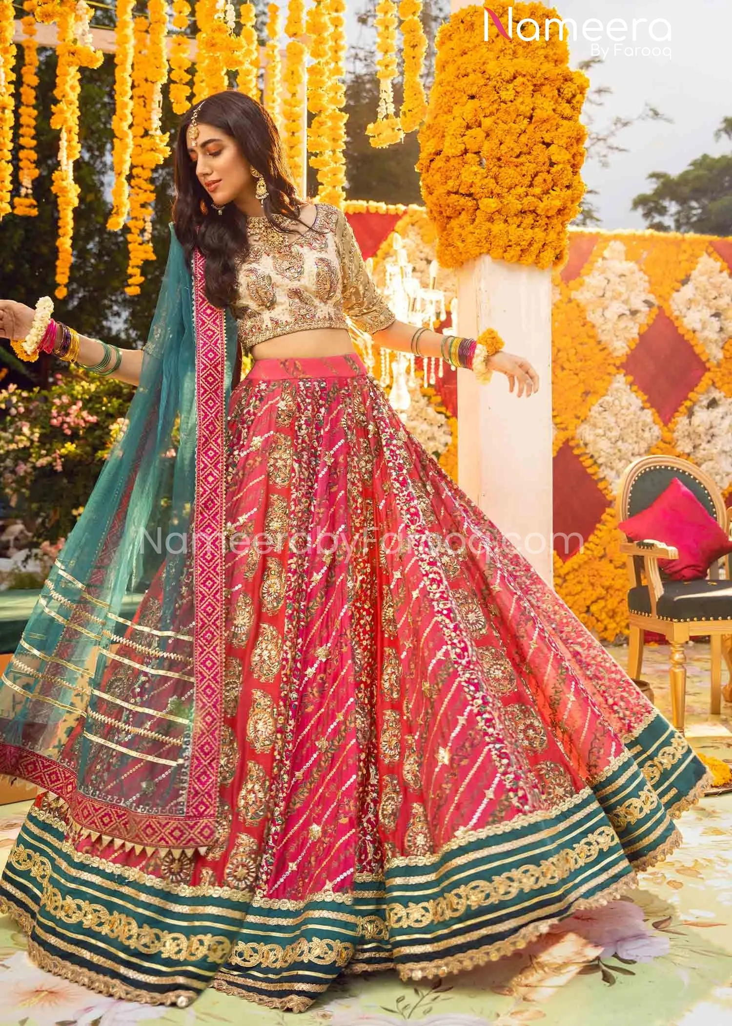 Pakistani Pink Bridal Lehengas with Choli Dress #BS605