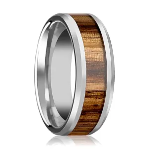 PALMALETTO | Silver Tungsten Ring, Zebra Wood Inlay, Beveled