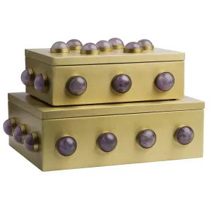 Pandora Amethyst Satin Brass Boxes, Small & Large Sizes