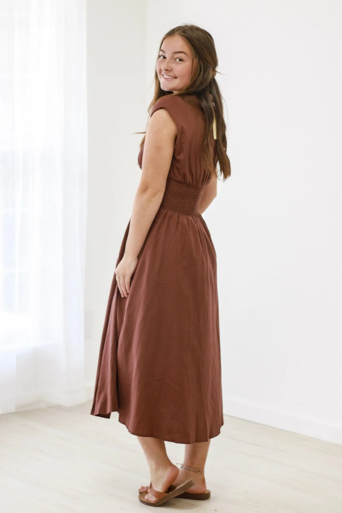Party Glam Midi Dress in Brown