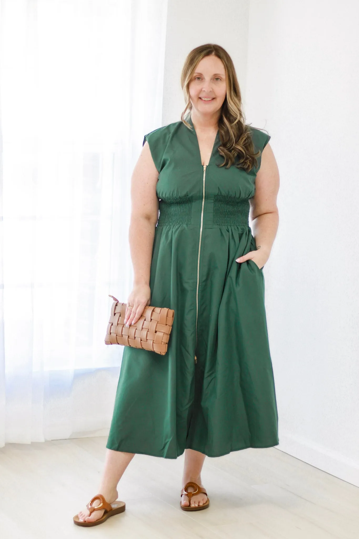 Party Glam Midi Dress in Hunter