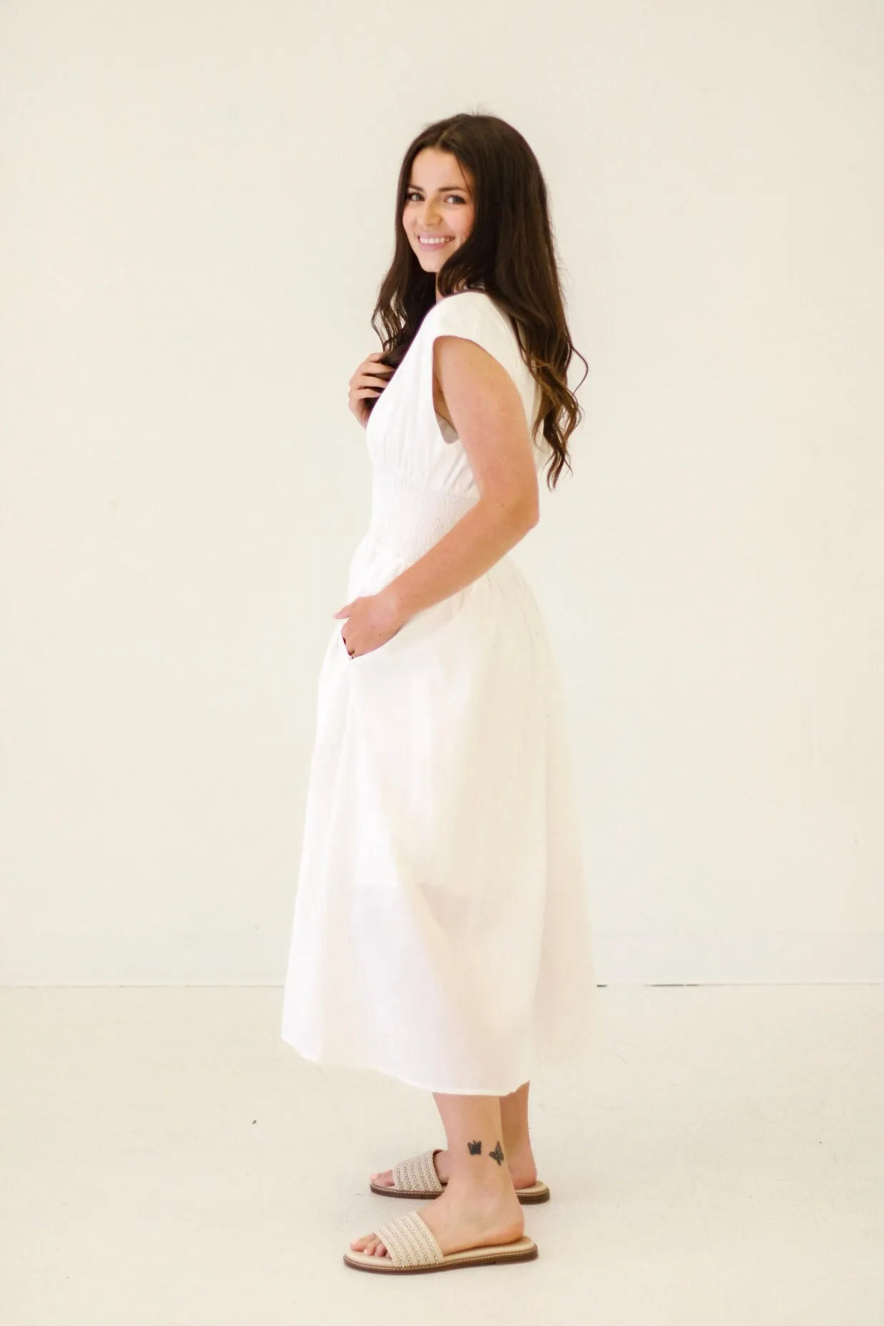 Party Glam  Midi Dress in White