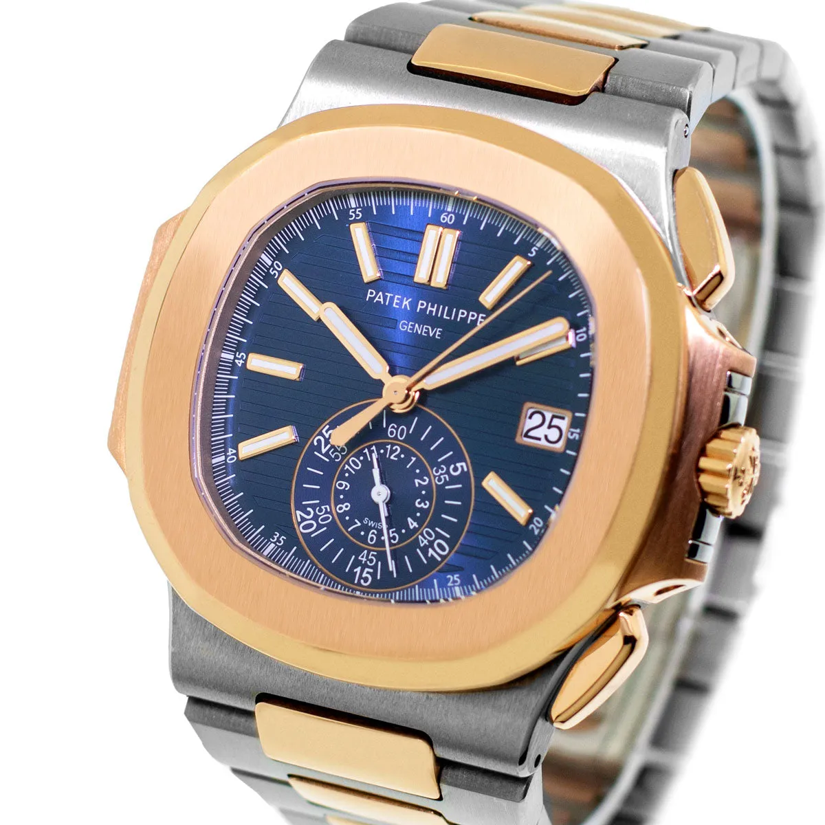 Patek Philippe Nautilus Rose Gold & Steel Blue Index Dial & Rose Gold Bezel 5980/1AR
